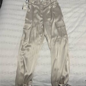 Babaton Cream Cargo Pants with Elastic Waistband